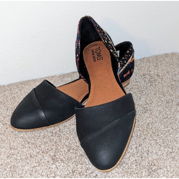 TOMS D'Orsay Flats Black Woven Accent Shoes Comfort‎ Ortholite Size 7 NIB - Picture 1 of 8